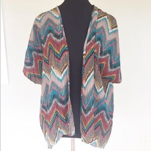 Chevron Boho Open Kimono Caftan Swim Coverup Top